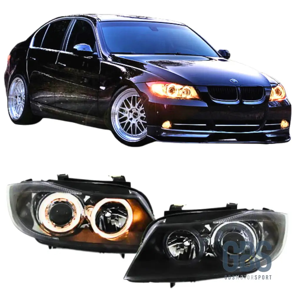 Phares Angel Eyes jaune halogène BMW E90/ E91 de 2005 a 2008 H7 Look LCI - PHARES FEUX - GDS Motorsport