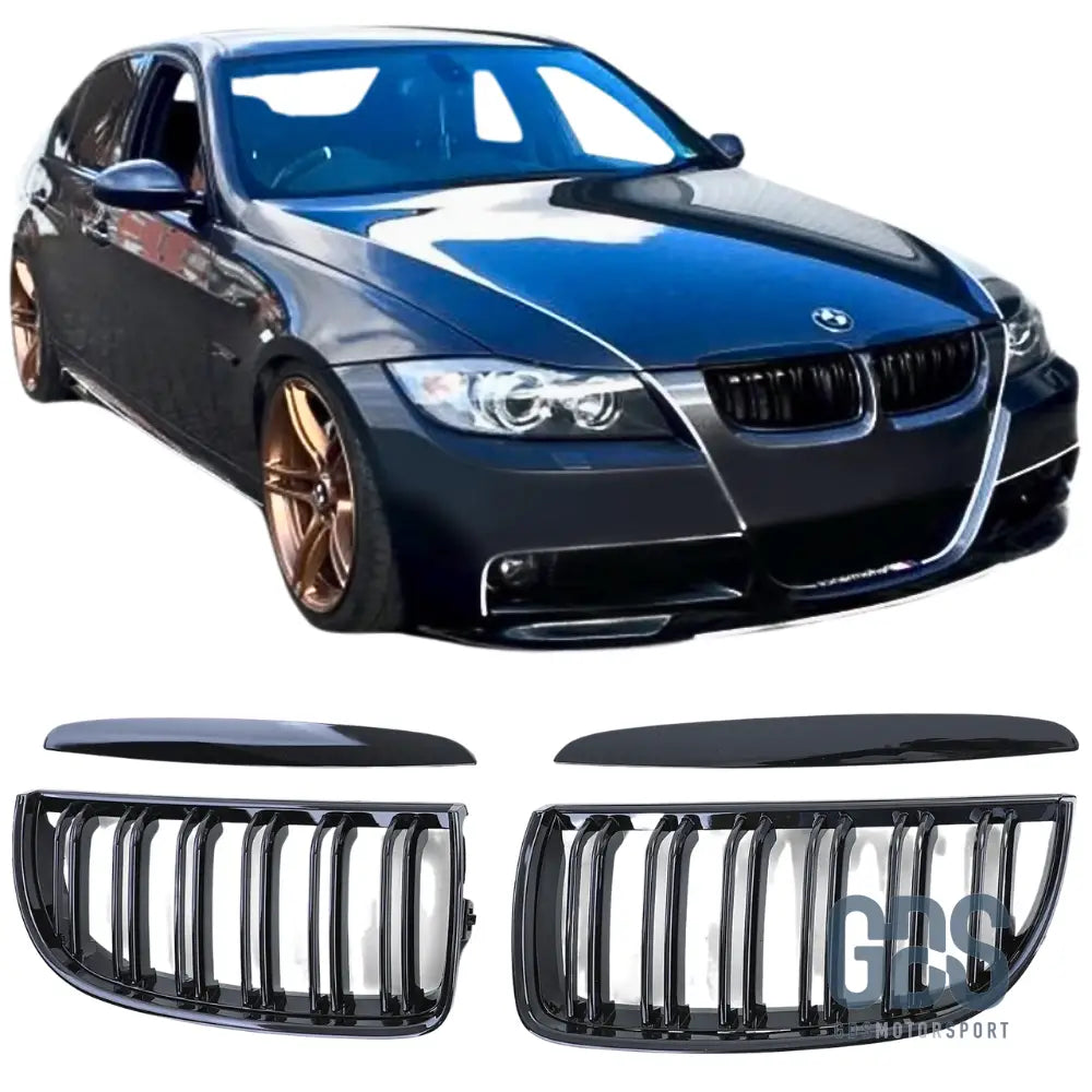 2 Grilles de calandre Double Lame Noir Brillant BMW série 3 E90/E91 PH1 2005-08 Berline/Touring - Calandres - GDS Motorsport