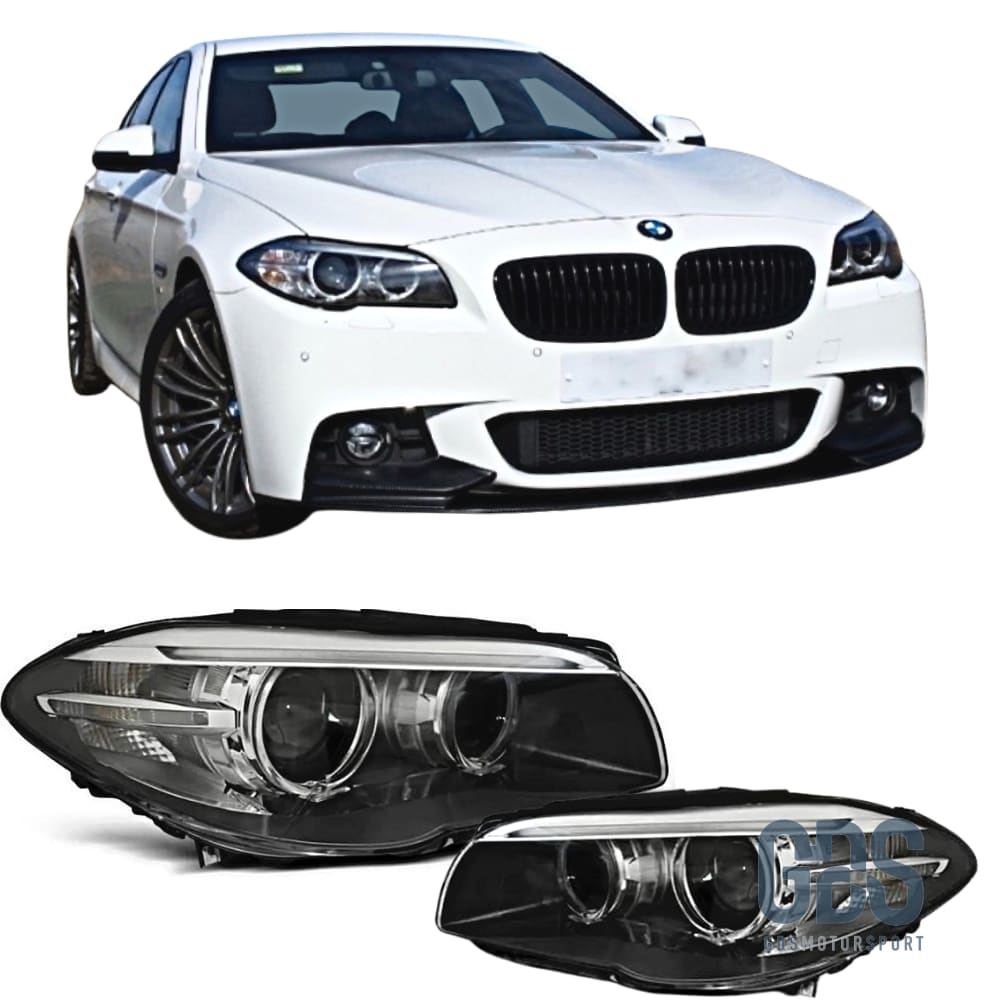 Phares avant Bi - Xenon Fond Noir BMW Série 5 F10 / F11 Angel Eyes LED Phase 1 Look LCI - Éclairage de véhicule GDS Motorsport