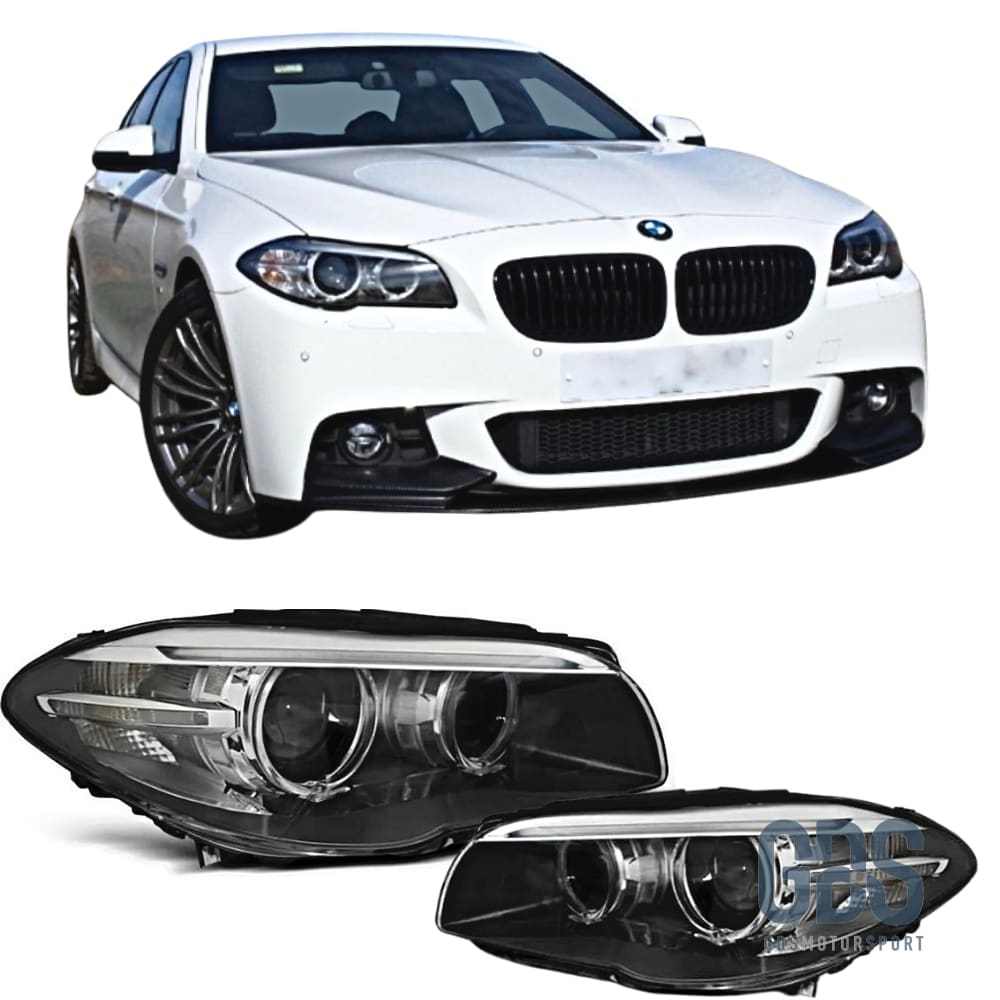 Phares avant Bi-Xenon Fond Noir BMW Série 5 F10 / F11 Angel Eyes LED Phase 1 Look LCI - Éclairage de véhicule - GDS Motorsport