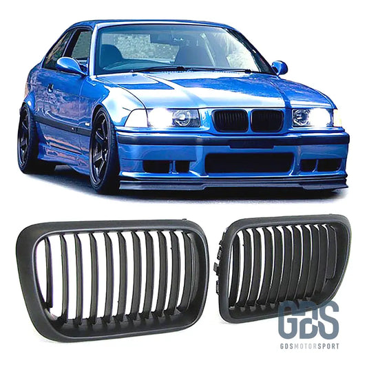 2 Grilles de calandre NOIR MATE BMW serie 3 E36 PH2 1996 a 1999 - Calandres - GDS Motorsport