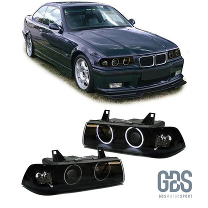 Phares avant Angel Eyes Blanc fond noir BMW E36 Coupé / Cabriolet - PHARES FEUX - GDS Motorsport