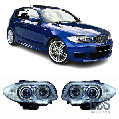 Phares avant Type original Bi-xenon avec Angel Eyes pour BMW serie 1 E87/E81 LCI phase 2 - PHARES FEUX - GDS Motorsport