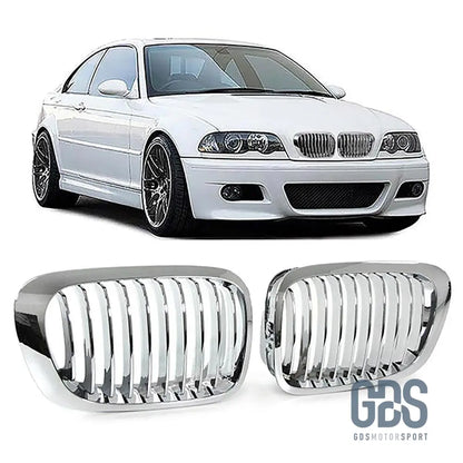 2 Grilles de calandre CHROME BMW serie 3 E46 PH1 1999 a 2003 COUPE / CABRIOLET - Calandres - GDS Motorsport