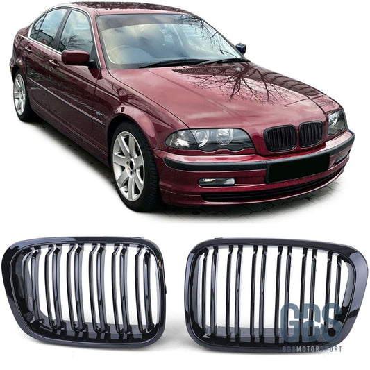 2 Grilles de calandre Double Lame NOIR BRILLANT BMW serie 3 E46 PH1 1998 a 2001 BERLINE / TOURING - Calandres - GDS Motorsport