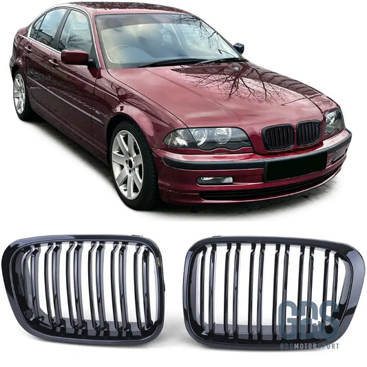 2 Grilles de calandre Double Lame NOIR BRILLANT BMW serie 3 E46 PH1 1998 a 2001 BERLINE / TOURING - Calandres - GDS Motorsport