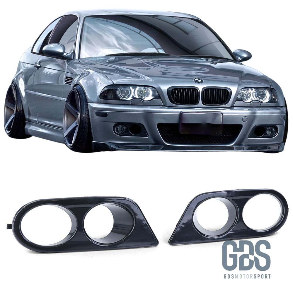 2 Caches / Entourage antibrouillard Noir Brillant pour pare choc avant BMW E46 Look M3 - PHARES FEUX - GDS Motorsport